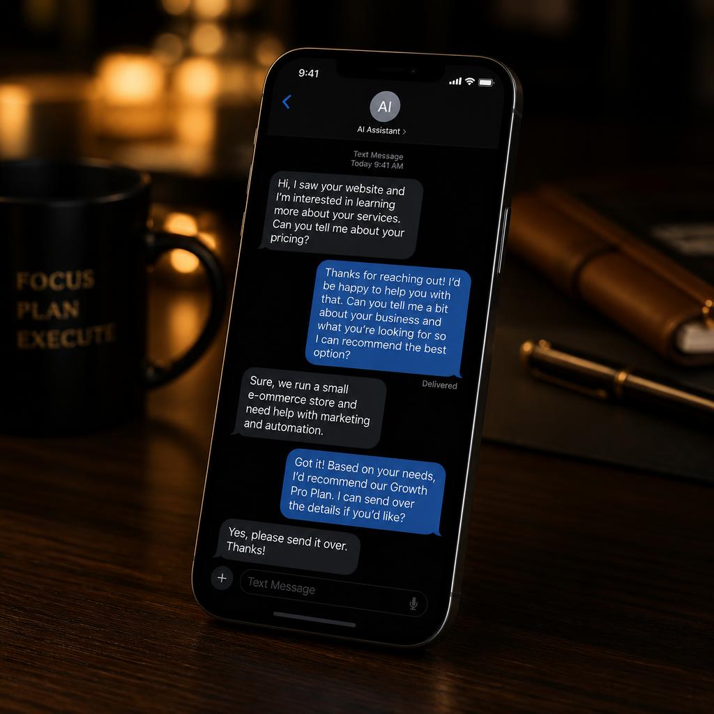 AI chat bubble with pulse waves representing an AI agent replying to a lead